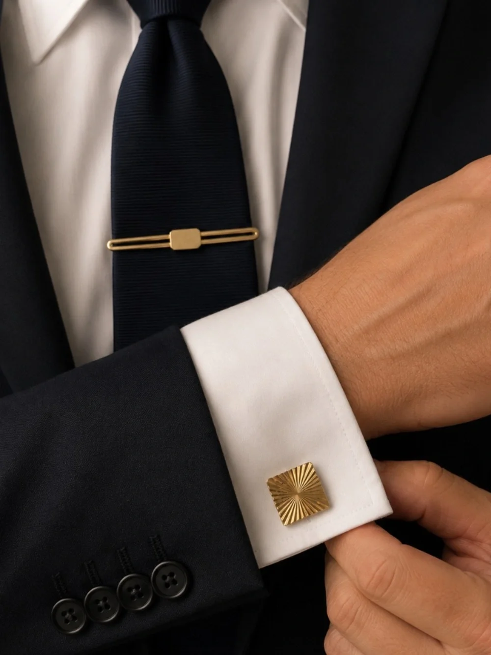 Vintage Krementz Gold Tone Sunburst Cufflinks&Tie Bar Set Mid Century